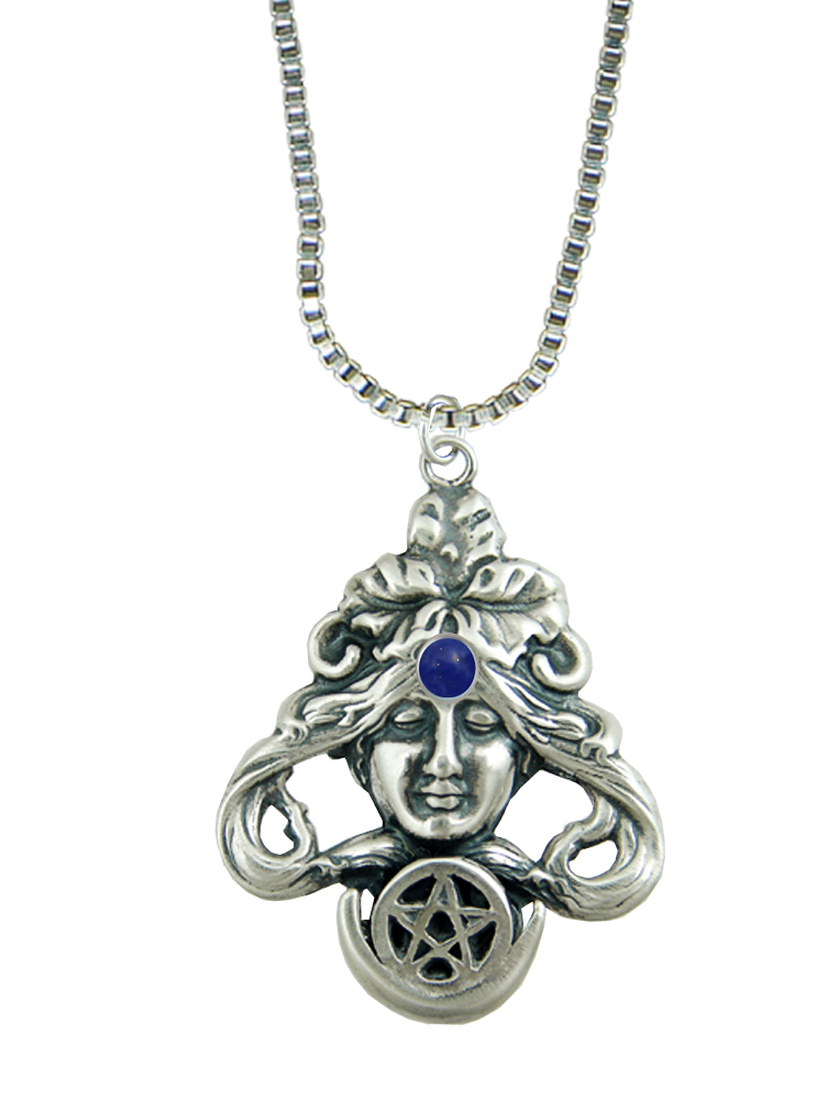 Sterling Silver First Goddess Pendant With Lapis Lazuli